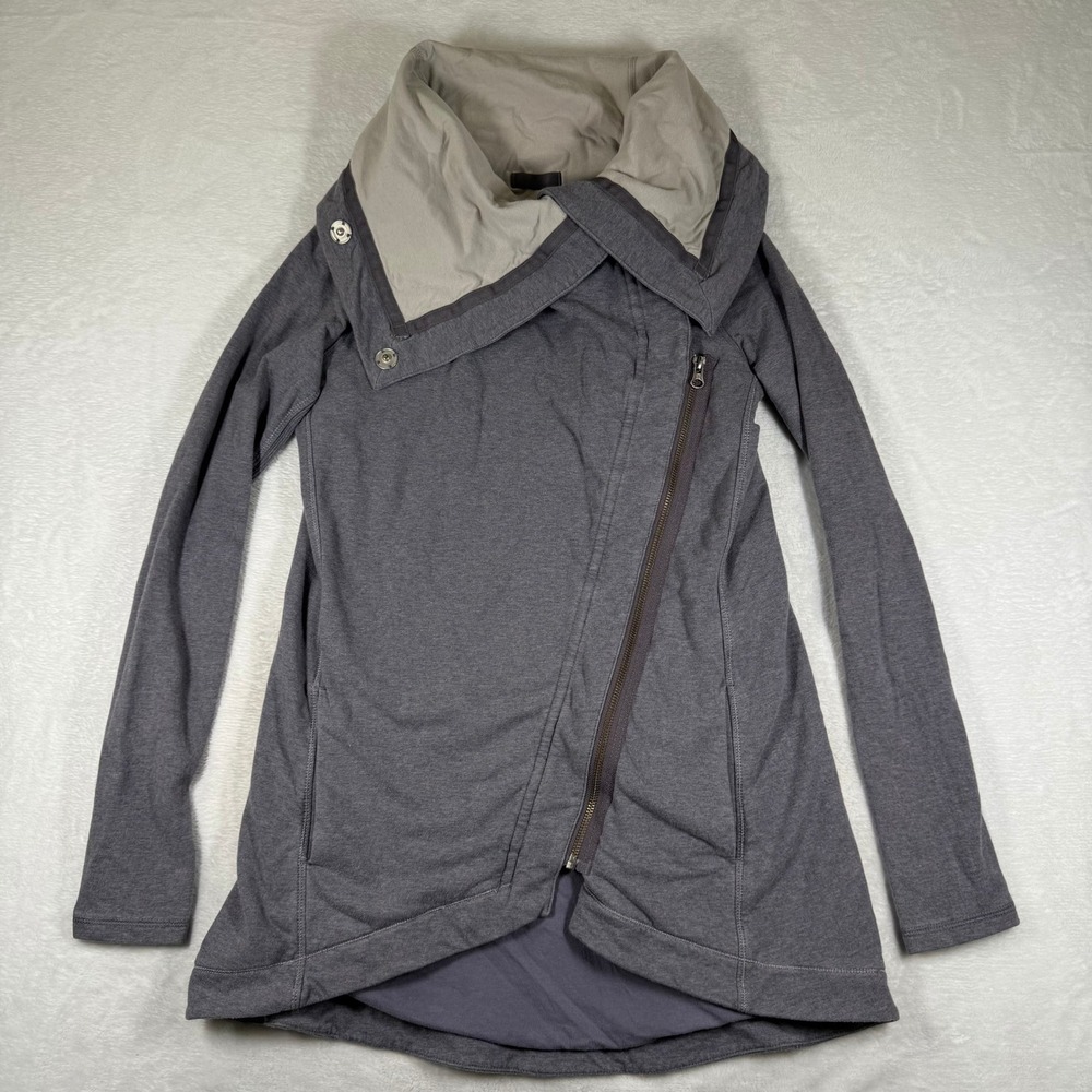 Lululemon Savasana Jacket Heathered‎ Coal Gray Asymmetrical Zip Thumbholes 6
